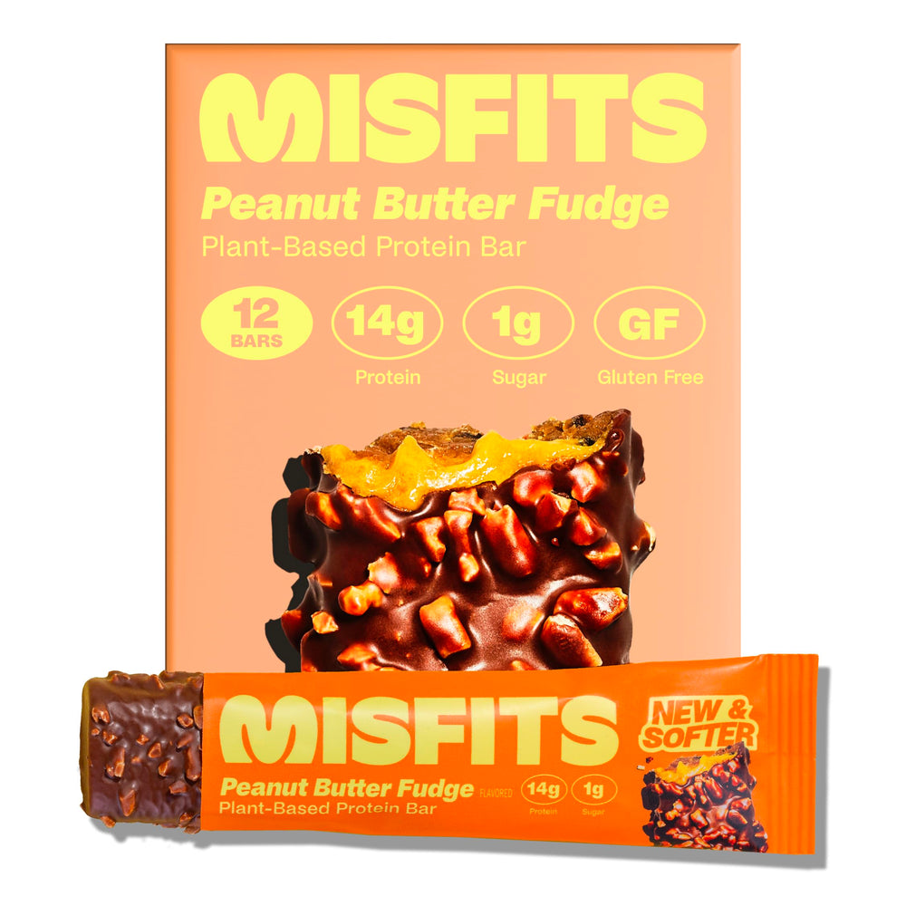 Misfits Vegan Protein Bars peanut butter fudge pack: convenient protein snack for on-the-go fueling