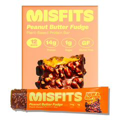 Misfits Vegan Protein Bars peanut butter fudge pack: convenient protein snack for on-the-go fueling
