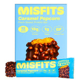 Misfits vegan protein bar with sweet-salty caramel popcorn for post-workout satisfaction