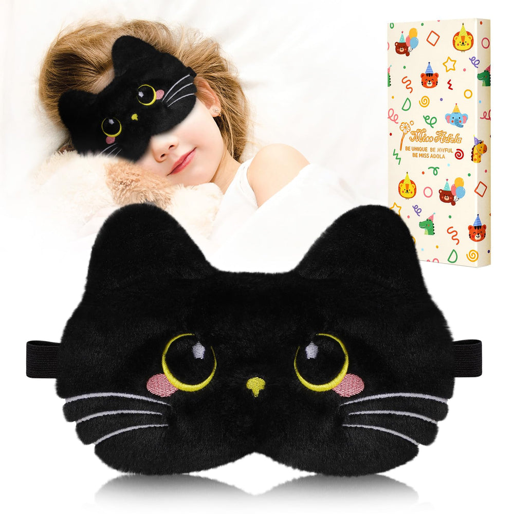 Miss Adola máscara de ojos para niños, diseño gato negro, suave y cómoda.