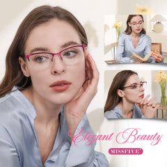 Missfive woman at desk wearing glasses during computer use