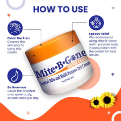 Mite-B-Gone cream texture on skin showing smooth topical application