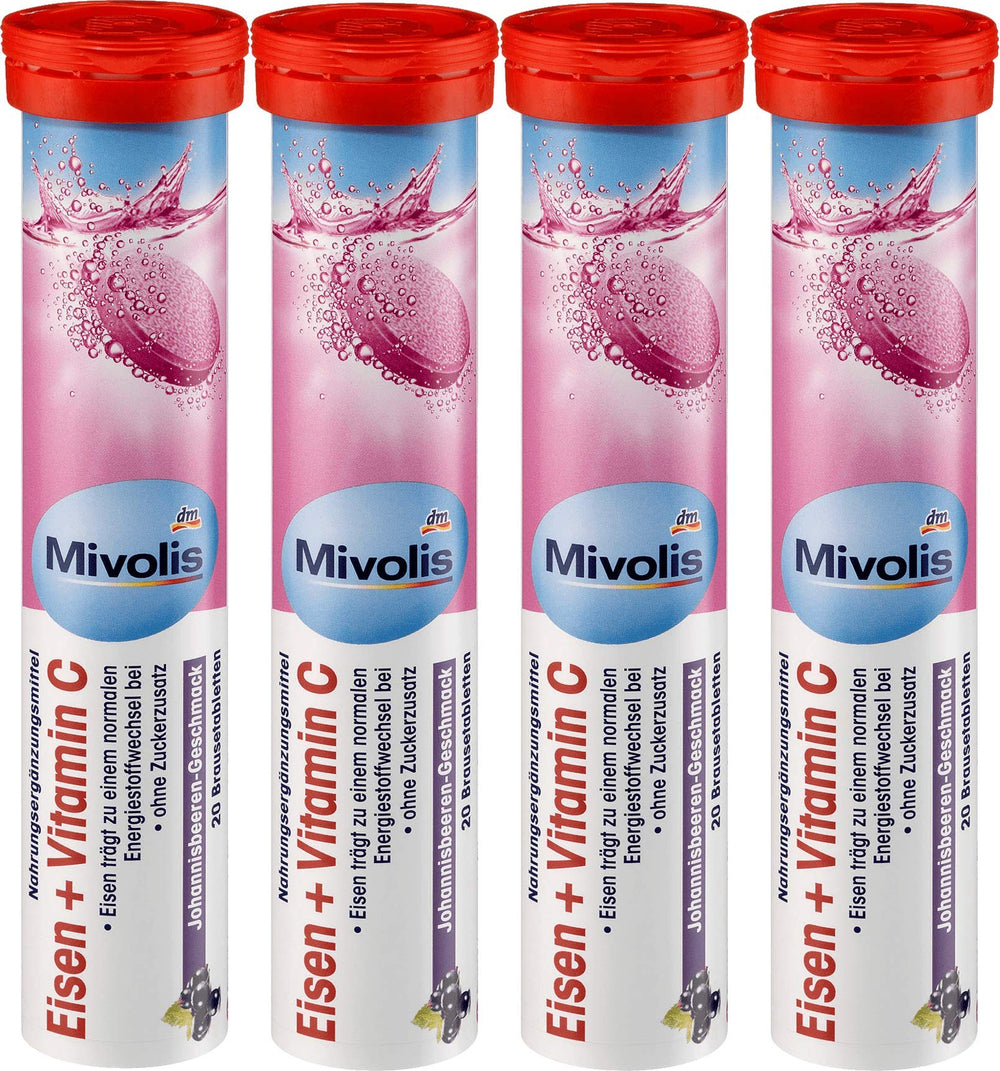 Mivolis iron and vitamin C tablets in packaging for daily wellness