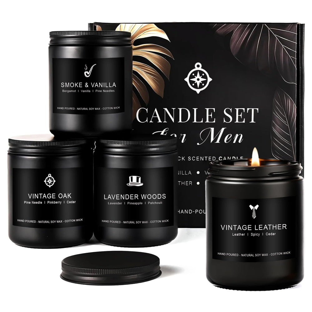 MKCLDE scented candles for men leather, smoke, oak – bold ambiance for home or office