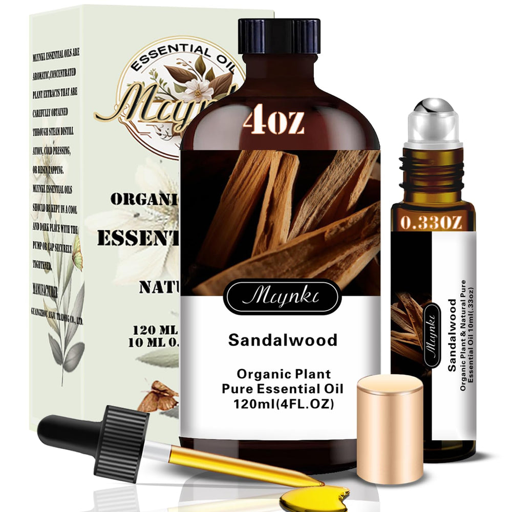 Mlynkl Sandalwood Essential Oil bottle, 130 ml, for diffusers and calming spaces.