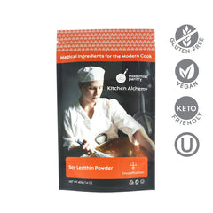 Modernist Pantry Soy Lecithin Powder scoop enables precise dosing for emulsions.