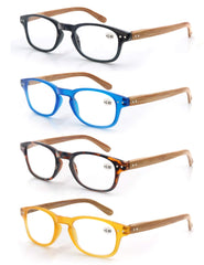 MODFANS wood-look reading glasses in four-pack for stylish daily reading