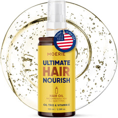 Moerie Ultimate Hair Oil frizz-control for soft, glossy hair.