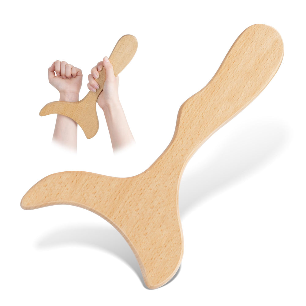 MoHern Wood Therapy Massage Tool closeup showing smooth beech wood for gentle lymphatic work