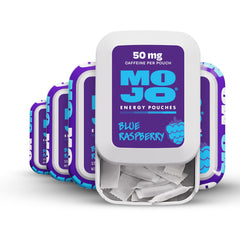 MOJO Energy Pouches Blue Raspberry pack for quick, sugar-free energy on the go.