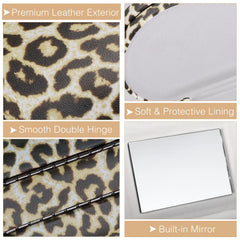MoKo leopard case with built-in mirror close-up for quick checks