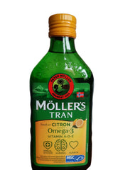 Mollers Tran omega-3 DHA EPA rich formula highlighting nutritional benefits