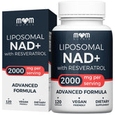 MOM NUTRIX liposomal NAD+ bottle on counter for daily energy support