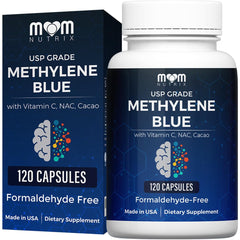 Mom Nutrix Methylene Blue bottle pour supports focused daytime energy.
