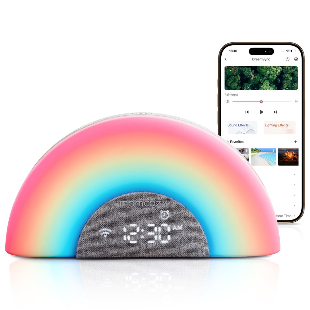 Momcozy baby sound machine with sunrise alarm for gentle wake-ups
