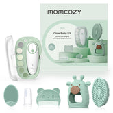 Momcozy Glow Baby Kit electric nail file demonstrates gentle precision for tiny newborn nails.
