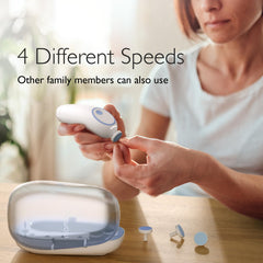 Momcozy low-noise nail file keeps baby calm during grooming.