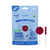 Momeez Choice Lolleez Immuniteez packaging featuring elderberry lollipops for kids.