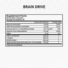 Momentous Brain Drive capsules close-up, convenient nootropic for focus and memory support.