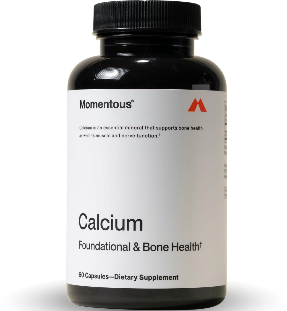 Momentous Calcium with DimaCal bottle close-up supports bone health