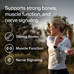 Momentous Calcium with DimaCal label close-up emphasizes NSF for Sport quality