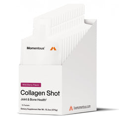 Momentous Collagen Shot Wild Berry bottle inviting daily joint and tissue support