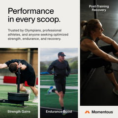 Momentous Creatine Monohydrate powder clear mix in glass with fast solubility.