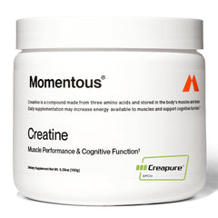 Momentous Creatine Monohydrate Powder scoop demonstrates easy measurement for consistent daily use.
