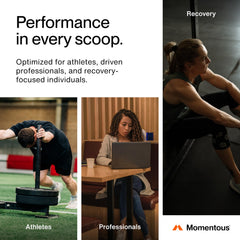 Close-up of Momentous Essential grass-fed whey label highlighting ProHydroase enzyme for digestion support