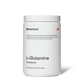 Momentous L-Glutamine powder bottle pouring for gut health support