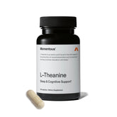 Momentous L-Theanine bottle front promotes calm focus for daily tasks.