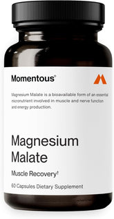 Momentous Magnesium Malate bottle closeup showing premium supplement for athletic energy