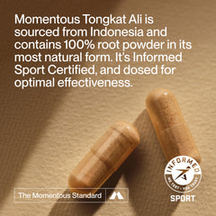 Momentous Tongkat Ali powder jar label showing Indonesian root origin and purity