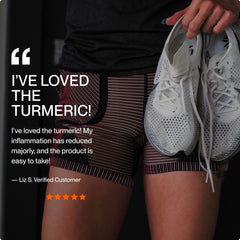 Momentous Turmeric Supplement label closeup shows Meriva phytosome for enhanced absorption.