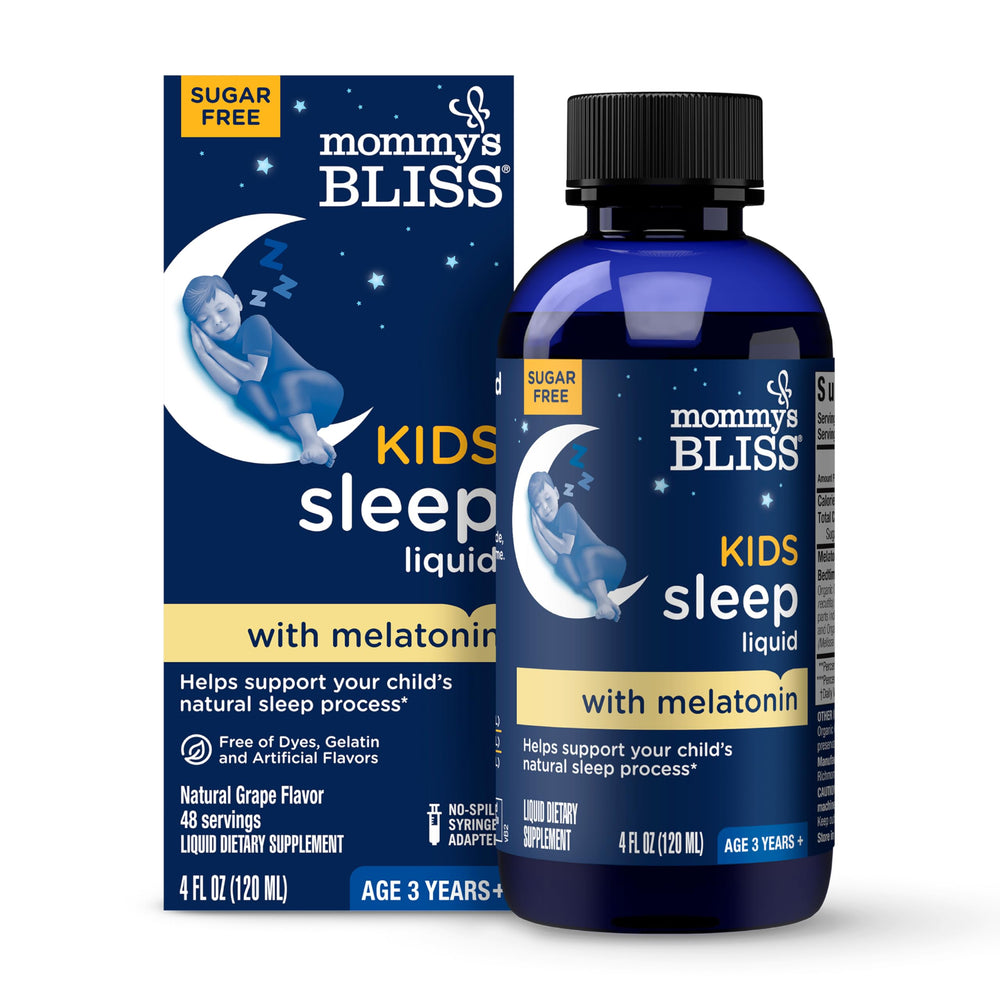 Mommy's Bliss ninos dormir liquido melatonina uva, apoyo al sueño natural.