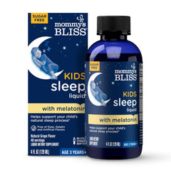 Mommy's Bliss ninos dormir liquido melatonina uva, apoyo al sueño natural.