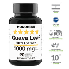MONOHERB Guava Leaf 10x Extract label shows 1,000 mg potency.