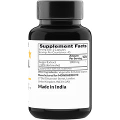 MONOHERB Guggul Extract capsules close-up highlights vegan capsules and potency.