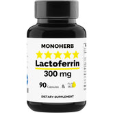 MONOHERB Lactoferrin bottle with 90 vegan capsules for digestive health and immune support.