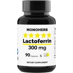 MONOHERB Lactoferrin bottle with 90 vegan capsules for digestive health and immune support.