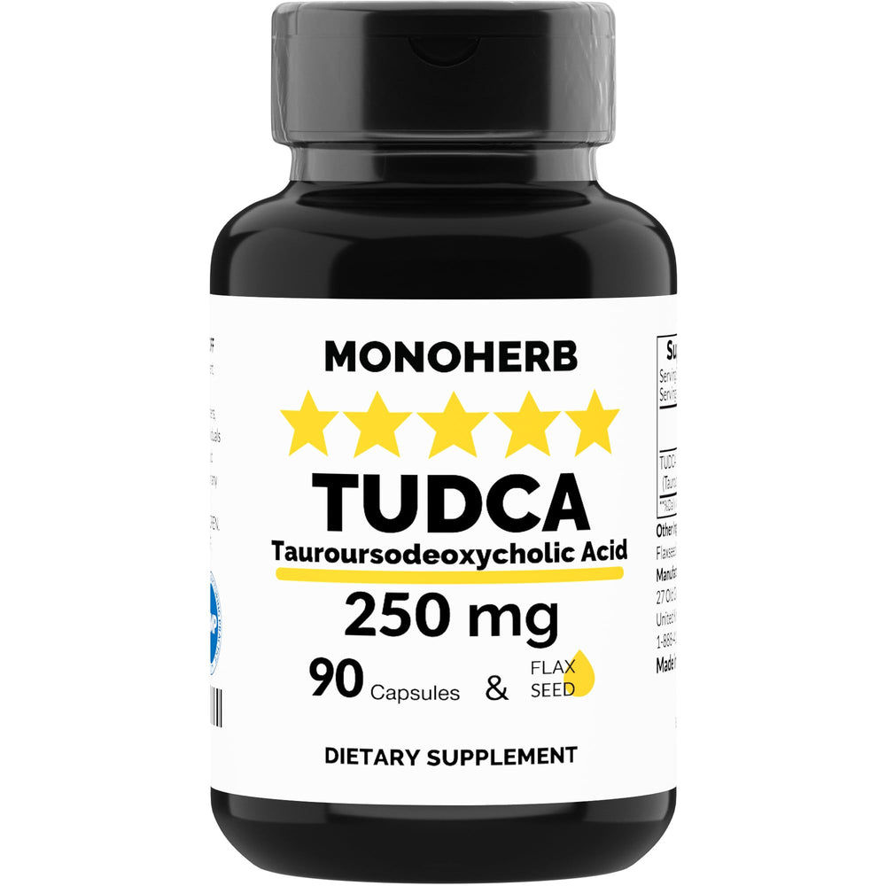 MONOHERB TUDCA bottle showing 250 mg capsules for liver support