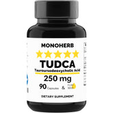 MONOHERB TUDCA bottle showing 250 mg capsules for liver support