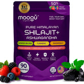 Moogǔ Organics Shilajit gummies bottle for daily energy support.