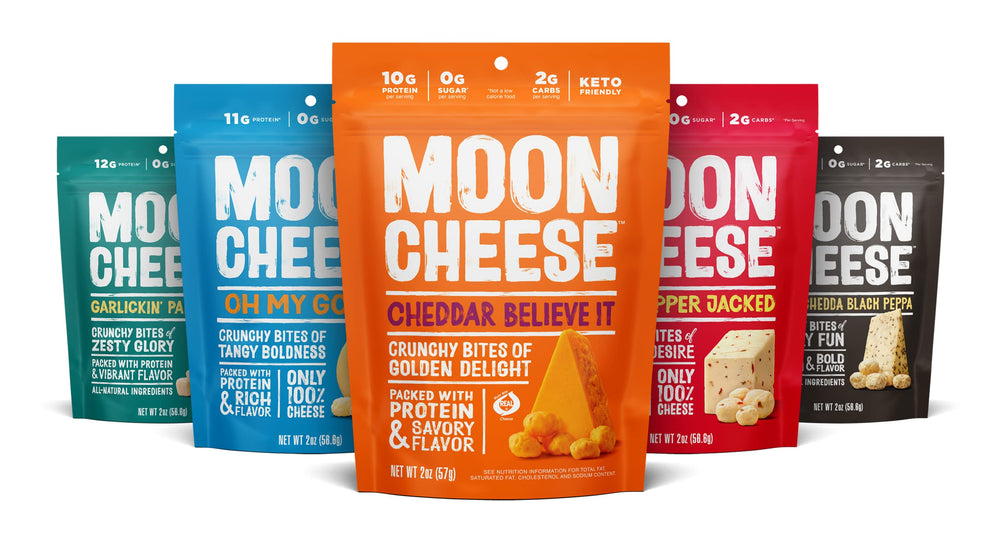 Moon Cheese Bites Bundle with 5 flavors, a convenient high-protein snack for on-the-go