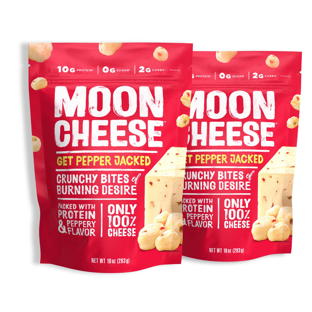 Moon Cheese Bites Pepper Jacked close-up of crispy protein snack