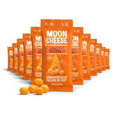 Moon Cheese Cheddar Believe It crunch close-up showing protein-rich cheddar bites