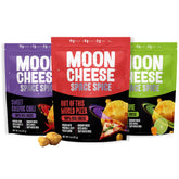 Moon Cheese Space Spice snack bag closeup highlighting protein-rich, on-the-go flavor
