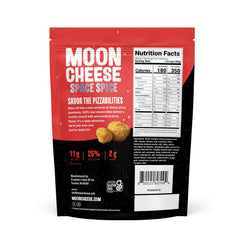 Moon Cheese Space Spice snack bites close-up, highlighting crispy texture.