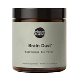 Moon Juice Brain Dust bottle closeup showing focus support blend.