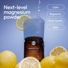 Moon Juice Magnesi-Om L-Theanine blend in a cup promotes relaxation.